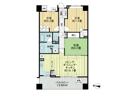 グランフォート用賀(3LDK/3階)の間取り写真