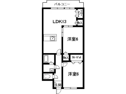 ドミールTF(2LDK/1階)の間取り写真