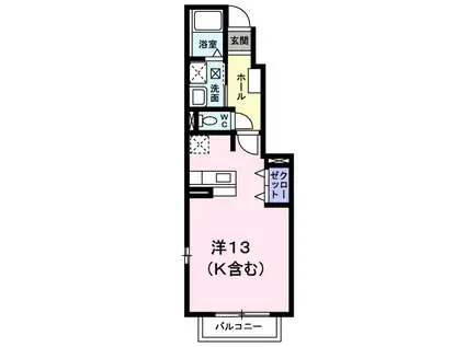 カレント沖野上(ワンルーム/1階)の間取り写真
