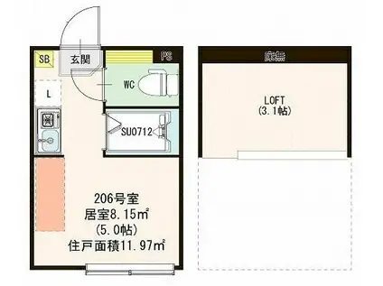 ハーモニーテラス向島II(ワンルーム/2階)の間取り写真