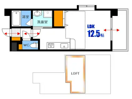 アルファレガロ三篠(1K/5階)の間取り写真