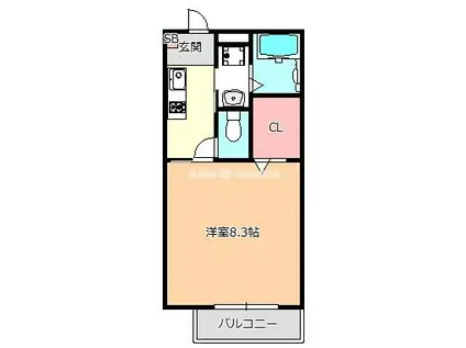 ブラン・フルールA棟(1K/2階)の間取り写真