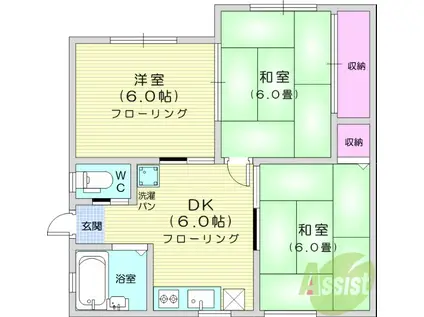 コーポインサトー Ⅰ(3DK/1階)の間取り写真