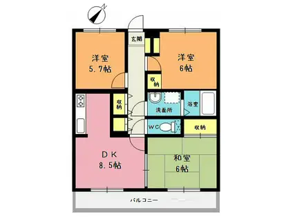 ＪＲ高崎線 桶川駅 徒歩9分 3階建 築28年(3DK/1階)の間取り写真
