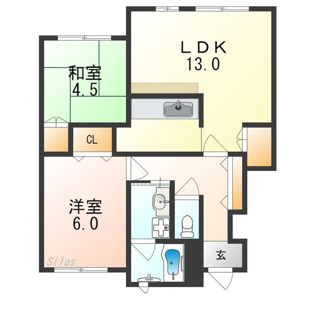 レモンフィールド 日根野(2LDK/1階)の間取り写真