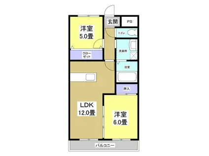 ラ・フォーレ初生(2LDK/3階)の間取り写真