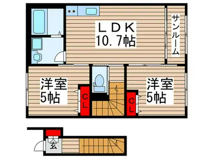 ナチュラル ライズ(2LDK/2階)の間取り写真