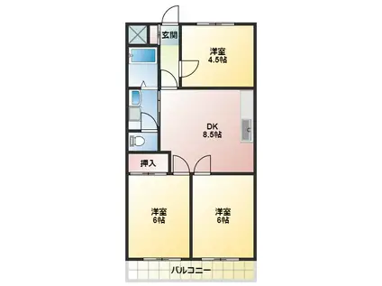 マウントヴィレッヂI(3DK/3階)の間取り写真