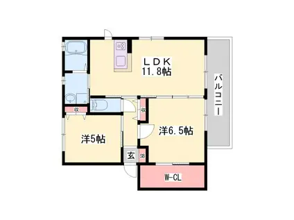 シャーメゾンアミノウチ(2LDK/2階)の間取り写真