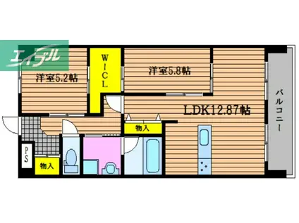 サンライト門田屋敷(2LDK/3階)の間取り写真