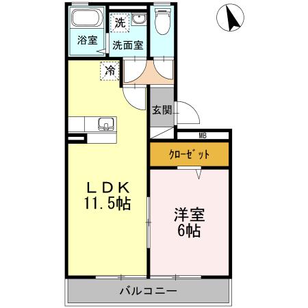 リーベ B棟(1LDK/3階)の間取り写真