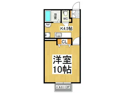キャトルアピア(1K/2階)の間取り写真