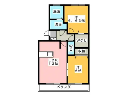 シェーン ヴェルデB(2LDK/3階)の間取り写真