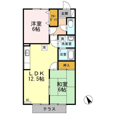 ルミエール中迫(2LDK/1階)の間取り写真