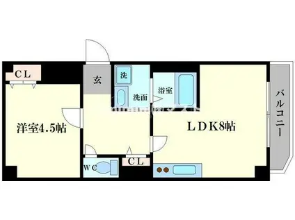 メビウス難波ウエストレジデンス(1LDK/8階)の間取り写真