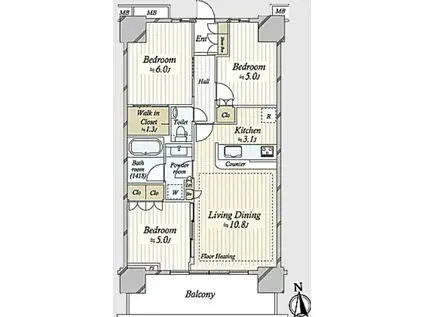 浅草タワー(3LDK/10階)の間取り写真