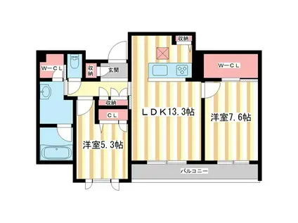 グランシャーメゾン新大宮(2LDK/1階)の間取り写真