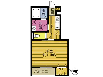 ルシャノワール二本木(1K/1階)の間取り写真