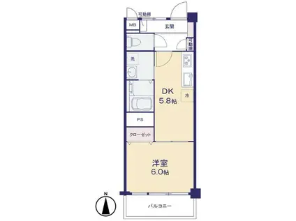 西船永谷マンション(1DK/3階)の間取り写真