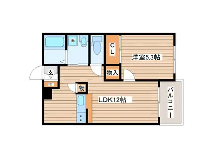 ラフェ・クレール八木山(1LDK/2階)の間取り写真