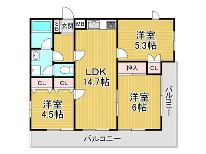 アークヒル六甲I(3LDK/3階)の間取り写真