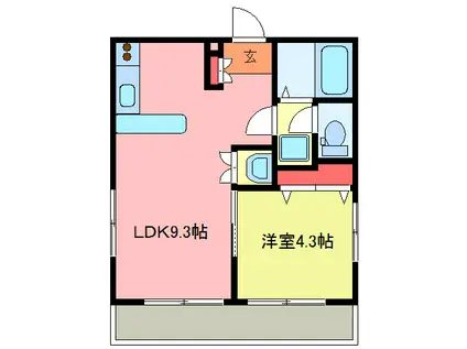 グランモア坂戸(1LDK/1階)の間取り写真