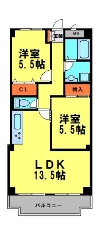メルヴェーユ畦野(2LDK/1階)の間取り写真