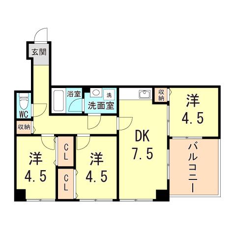 フェリス御影I(3DK/1階)の間取り写真