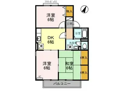 プレミールコートA棟(3DK/2階)の間取り写真