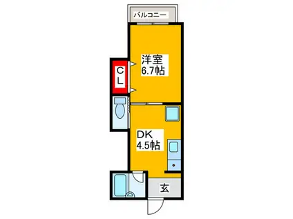 クレスト北野田(1DK/2階)の間取り写真