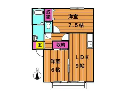 レイモンドサンヴィレッジB棟(2LDK/2階)の間取り写真