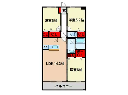 ボルドーV番館(3LDK/2階)の間取り写真