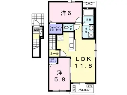 ティファニーII(2LDK/2階)の間取り写真