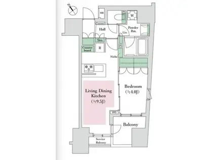 インプレストコア四谷坂町(1LDK/9階)の間取り写真