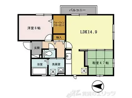 リュー・グロワールB棟(2LDK/1階)の間取り写真