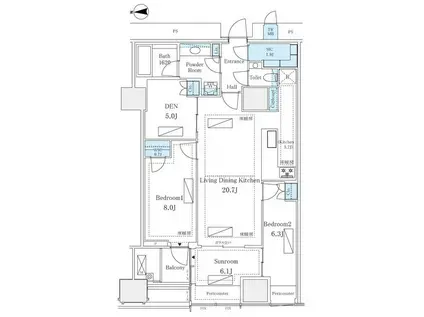 三田ガーデンヒルズ イーストヒル(2SLDK/13階)の間取り写真