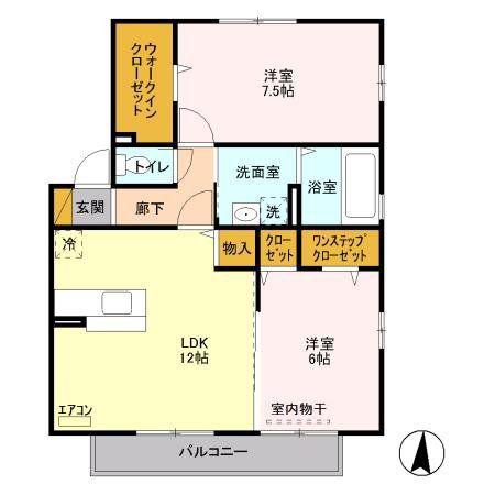 やまぼうし(2LDK/2階)の間取り写真