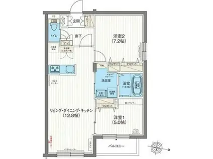 エフュート元町(2LDK/2階)の間取り写真