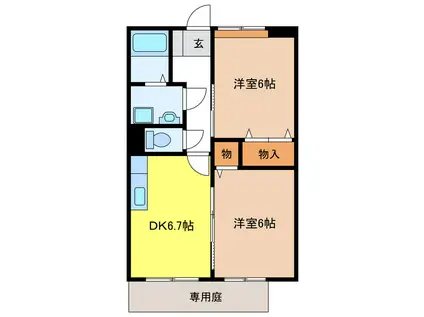 VILLA若宮B(2DK/1階)の間取り写真