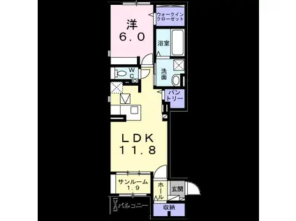 ラ ペ フランI(1LDK/1階)の間取り写真