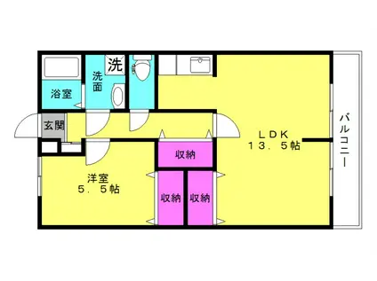 サンシティキタマチD(1LDK/1階)の間取り写真