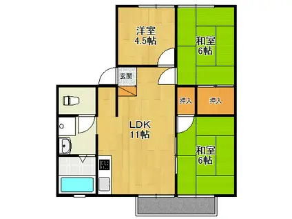グランドタウンⅠ(3LDK/2階)の間取り写真