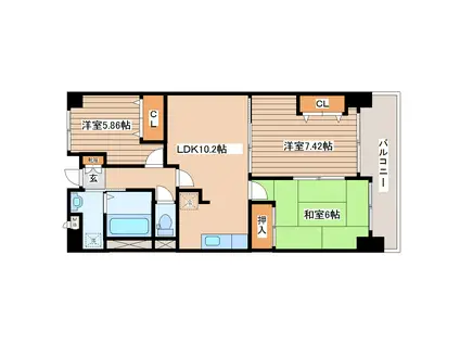 エルコート・二の森(3LDK/4階)の間取り写真