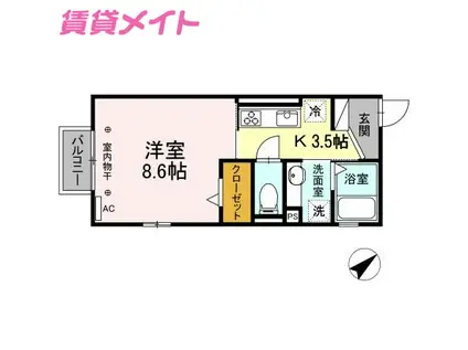 リッツハウス(1K/2階)の間取り写真