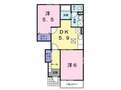 カリーノB(2DK/1階)の間取り写真