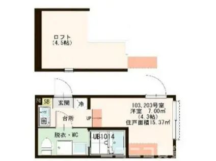ハーモニーテラス中川II(ワンルーム/2階)の間取り写真