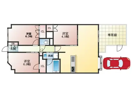 ローレルスクエア柏原(3LDK/1階)の間取り写真