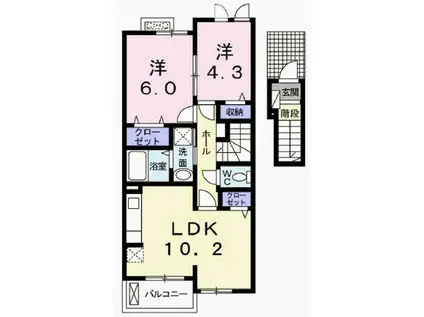 アンソレイユII(2LDK/2階)の間取り写真