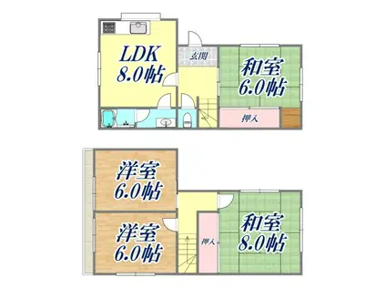 阪急今津線 門戸厄神駅 徒歩19分 2階建 築40年(4LDK/1階)の間取り写真