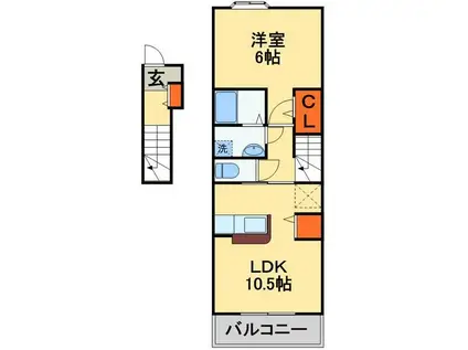ウエストセレーノ(1LDK/2階)の間取り写真